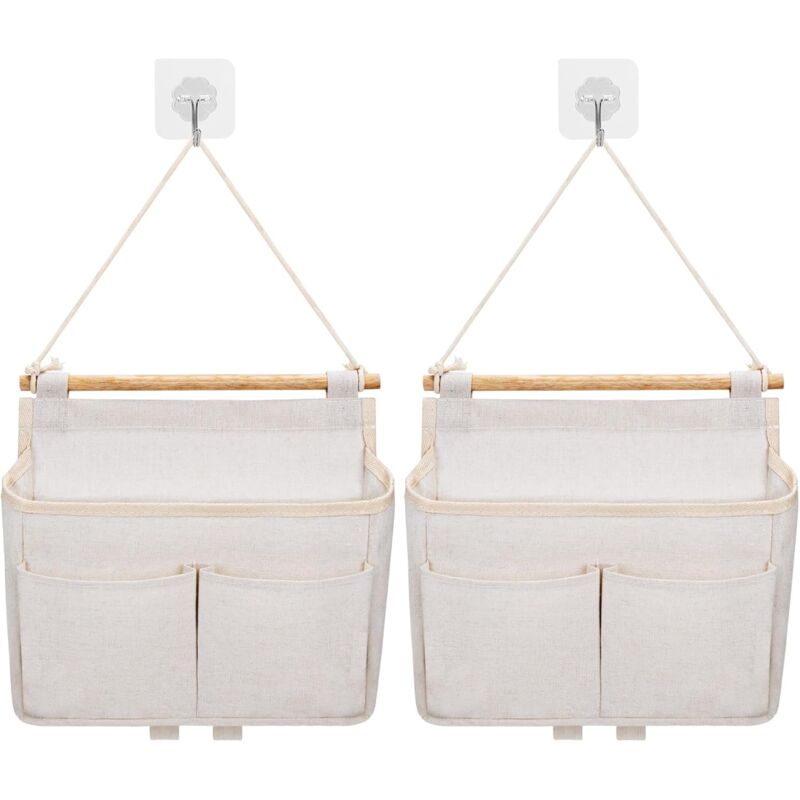 Sac De Rangement Mural, 2pcs Sac à Suspendre Organisateur De Poche (Beige)