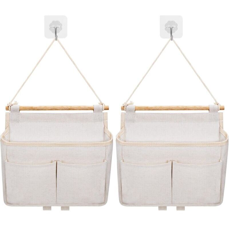 Sac De Rangement Mural, 2pcs Sac à Suspendre Organisateur De Poche (Beige)