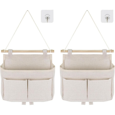 Sac De Rangement Mural, 2pcs Sac à Suspendre Organisateur De Poche Large Suspendu sur Porte Empilable Tissu De Lin Imperméable pour Chambre à Coucher Salle De Bain Bureau Cuisine - Beige