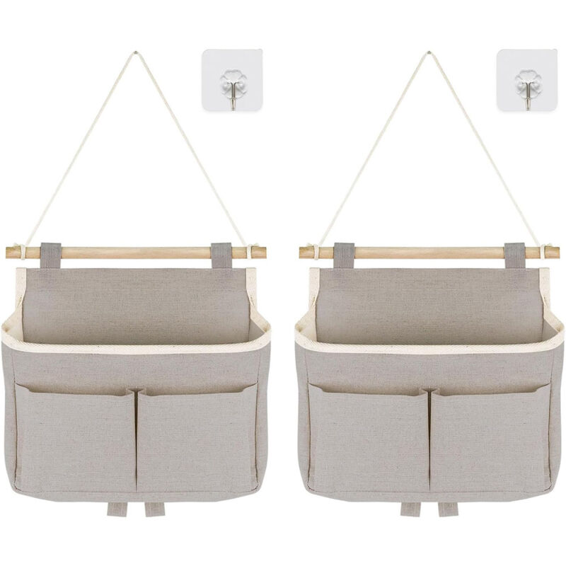Sac De Rangement Mural, 2pcs Sac à Suspendre Organisateur De Poche Large Suspendu sur Porte Empilable Tissu De Lin Imperméable pour Chambre à Coucher