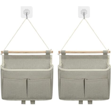 Sac De Rangement Mural, 2pcs Sac à Suspendre Organisateur De Poche Large Suspendu sur Porte Empilable Tissu De Lin Imperméable pour Chambre à Coucher Salle De Bain Bureau Cuisine (Gris)