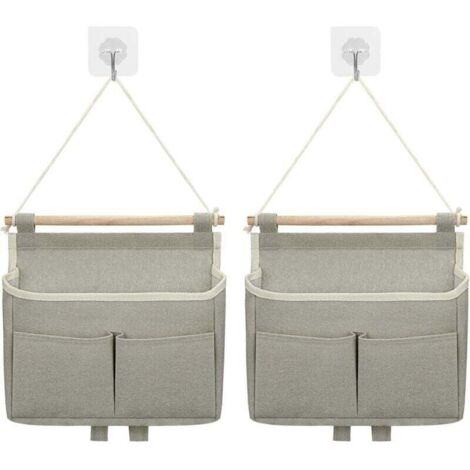 Sac De Rangement Mural, 2pcs Sac à Suspendre Organisateur De Poche Large Suspendu sur Porte Empilable Tissu De Lin Imperméable pour Chambre à Coucher Salle De Bain Bureau Cuisine (Gris)