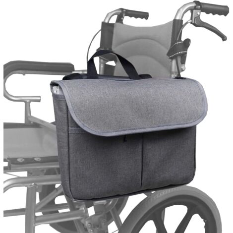 Sac de rangement noir étanche pour fauteuil roulant, sac de transport, accessoires pour accoudoirs de fauteuil roulant, sac latéral avec pochettes.