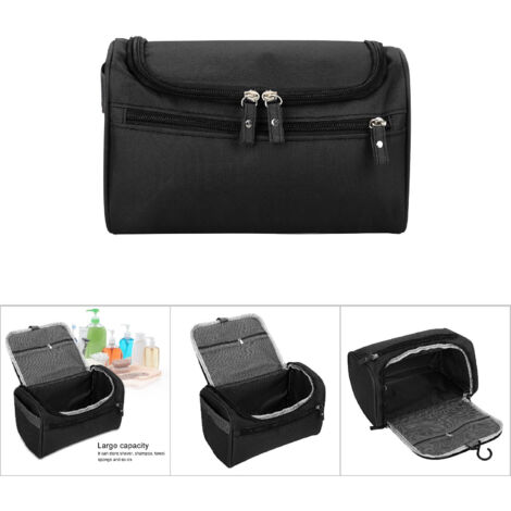 Sac de rangement Nylon imperméable portable pour voyage avec crochet de suspension (24x15.5x12.5cm, Noir)