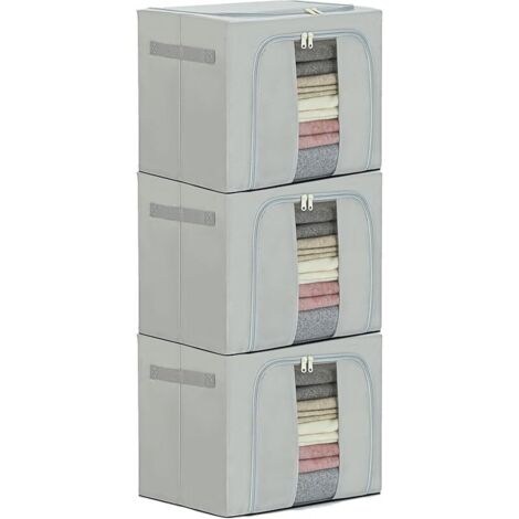 Sac de rangement pliable et boîte de rangement avec couvercle - Robuste - Organiseur de penderie en métal - Étanche à la poussière et aux insectes - 3 x 24 l