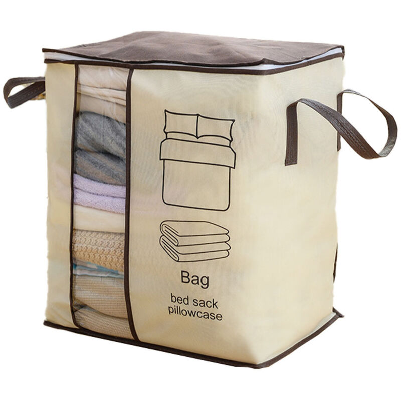 Sac de rangement portable vertical pour vêtements et couettes, en tissu non tissé épais, binaural et portable.