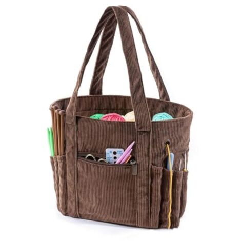 Sac de rangement portatif, sac de rangement en velours côtelé de grande capacité –brun