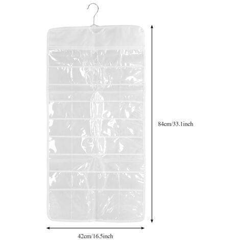 Sac de rangement porte bijoux double face avec 72 compartiments PVC, organisateur mural pour colliers bracelets avec crochet métal, dimensions 42x84cm