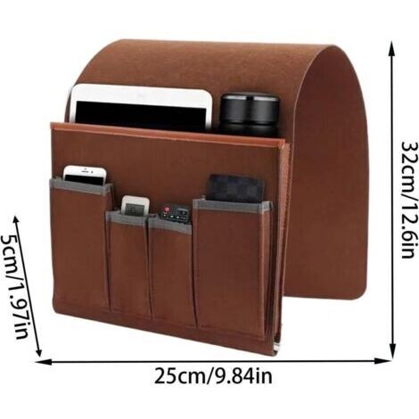 Sac de rangement pour accoudoir de canapé, sac de rangement pour chaise à 5 poches, peut contenir une télécommande, un tapis de sol, des magazines, des lunettes, etc. (Marron)