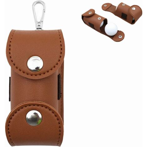 Sac de rangement pour balle de golf avec mousqueton, sac de rangement portable, sac de balle de golf en cuir PU pour extérieur (marron)