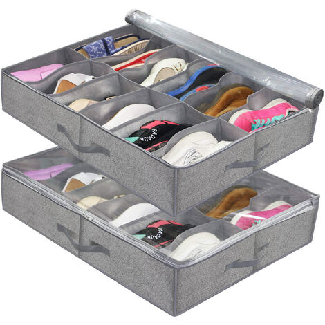Sac De Rangement pour Chaussures avec fenêtre Transparente - Organiseur à Chaussures pour Rangement 12 Compartiments boîte de Rangement sous Le lit, Lin Gris Lefou