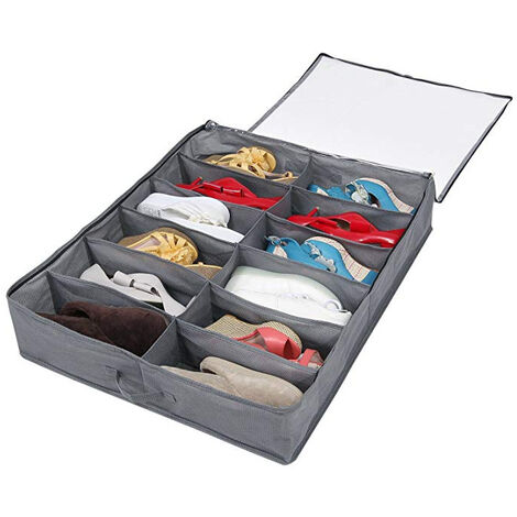 Sac de rangement pour chaussures avec sac de rangement transparent pour chaussures à fenêtre, compartiment boîte sous le lit, gris，Ternel
