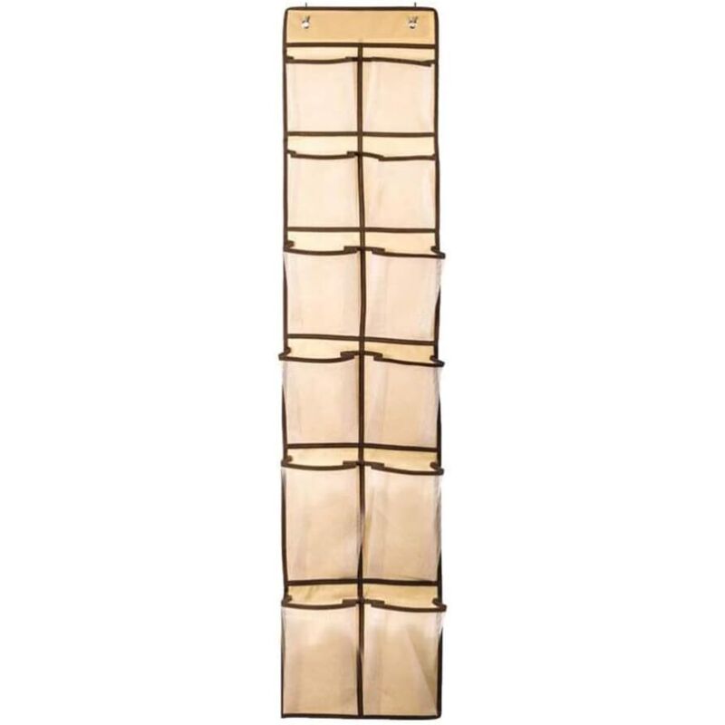 Largeight - Sac de Rangement pour Chaussures derrière la Porte Sac de Rangement en Non-tissé Sac de Rangement pour Finition à 12 Compartiments (Beige)