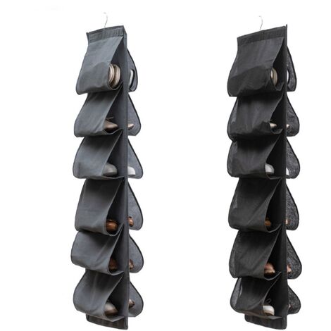 Sac de rangement pour chaussures suspendu à 12 grilles sac suspendu vêtements intérieurs armoire multicouche étagère à chaussures porte suspendue tridimensionnelle sac de rangement arrière noir