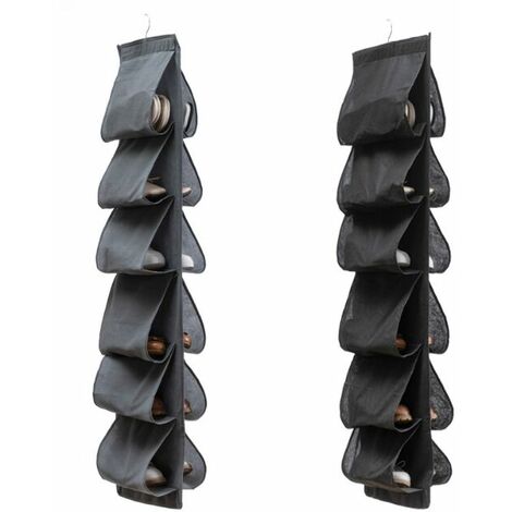 Sac de rangement pour chaussures suspendu à 12 grilles sac suspendu vêtements intérieurs armoire multicouche étagère à chaussures porte suspendue tridimensionnelle sac de rangement arrière noir