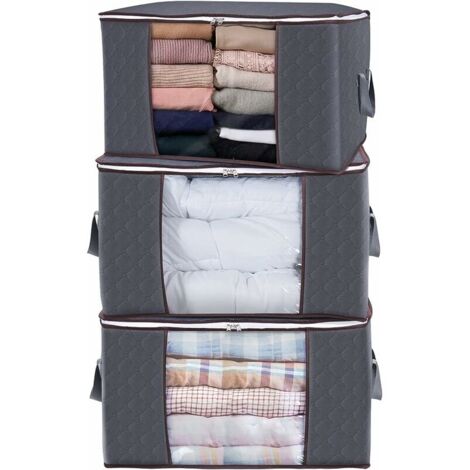 Sac de Rangement pour Couette en épais Non-tissé Sac de Rangement sous lit pour Édredons Couvertures Oreillers Jouets Vestes Vêtements (3, Gris)