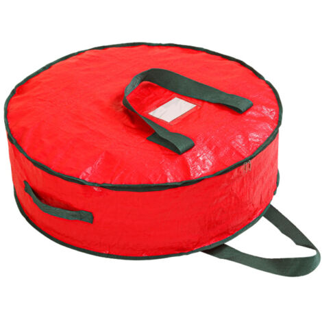 Sac de rangement pour couronne de Noël - Sac rond de 90 x 21 cm, grande capacité, en tissu imperméable, avec fermeture éclair et poignée de transport robuste, anti-insectes et durable pour les décorat