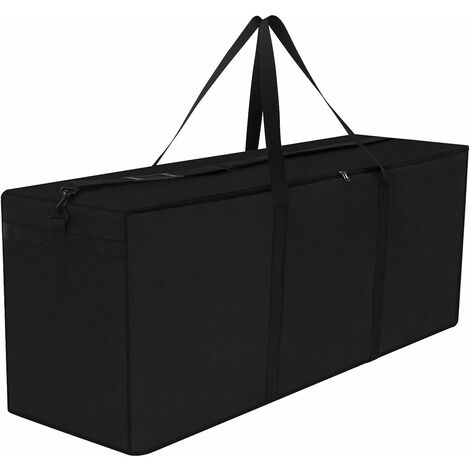 Sac de Rangement pour Coussins de Meubles de Jardin, Iimperméable, Étanche à la Poussière, Anti-UV, Robuste Tissu Oxford 600D Housse de Rangement pour Le Sapin Noel (12x39x55cm) - Noir