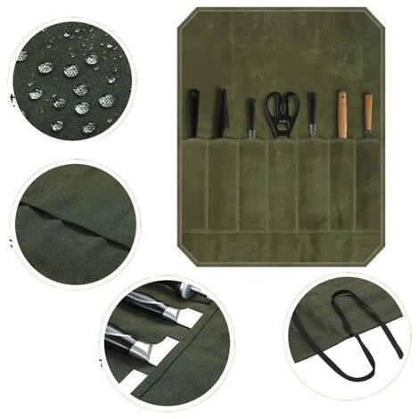 Sac de rangement pour couteaux en toile cirée, idéal pour les chefs, les pique-niques, le camping, les barbecues, la cuisine (sac de rangement portable).