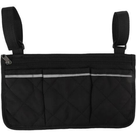 Sac de rangement pour fauteuil roulant, en plastique imperméable, avec de multiples poches, dont une poche latérale pour fauteuil roulant, adapté aux sièges mobiles d'extérieur, noir.