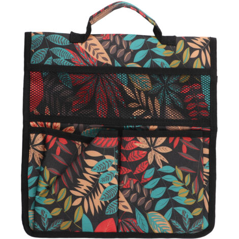 Sac de Rangement pour Outils de Jardin en Tissu Oxford 600D Pliable avec Poches Multiples pour Extérieur, Feuilles Rouges