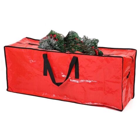 Sac de rangement pour sapin de Noël, sac cadeau tissé en polyéthylène de grande capacité, idéal pour l'intérieur, 122 x 38 x 50 cm (rouge)