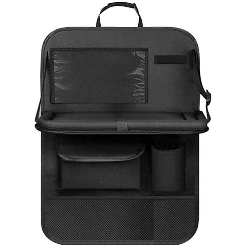Sac de rangement pour siège arrière de voiture pour enfants, avec poche transparente, plateau et poche pour téléphone portable/iPad (noir)