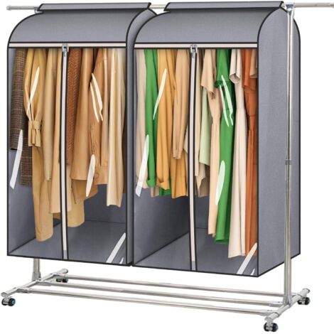 Sac de Rangement pour Vêtements Accroché - 43 Pouces - Fermeture Éclair en T - Fenêtre Transparente en PVC - Matériau Respirant - 2 Pièces