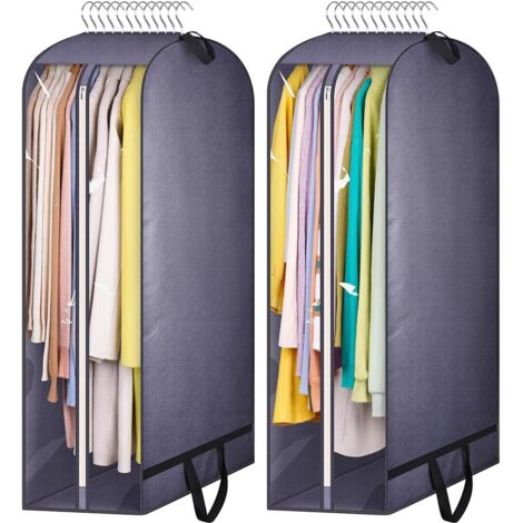 Sac De Rangement Pour Vêtements Accrochés - 43 Pouces - Fond Plissé 10 Pouces - Transparent Latéral - Fermeture Éclair Métallique - Tissu Non Tissé Respirant - 2 Pièces