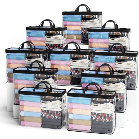 Sac De Rangement Sous Lit - 22 L - Transparent Avec Fermeture Éclair - Pour Vêtements Couvertures Draps Chaussures Jouets - Noir - 10 Pièces