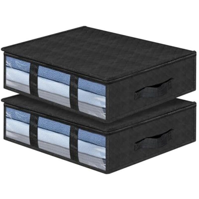 Sac de rangement sous lit, Lot de 2 rangement sous lit Pliable Closet Organizer Sac Souple Grande Capacité avec Fenêtre Transparente Poignées