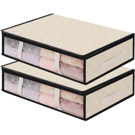 Sac de rangement sous lit, Lot de 2 rangement sous lit Pliable Closet Organizer Sac Souple Grande Capacité avec Fenêtre Transparente Poignées Renforcées Organisateur à Glissière Non-tissé