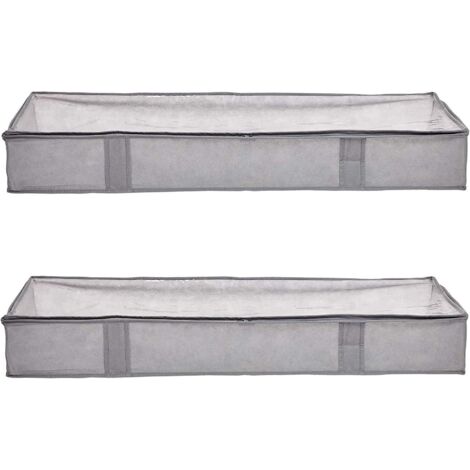 Sac De Rangement Sous Lit - Tissu Avec Fenêtre Transparente Et Fermeture Éclair - Poignées Intégrées - 18 x 42 x 6 Pouces - Gris - 2 Pièces
