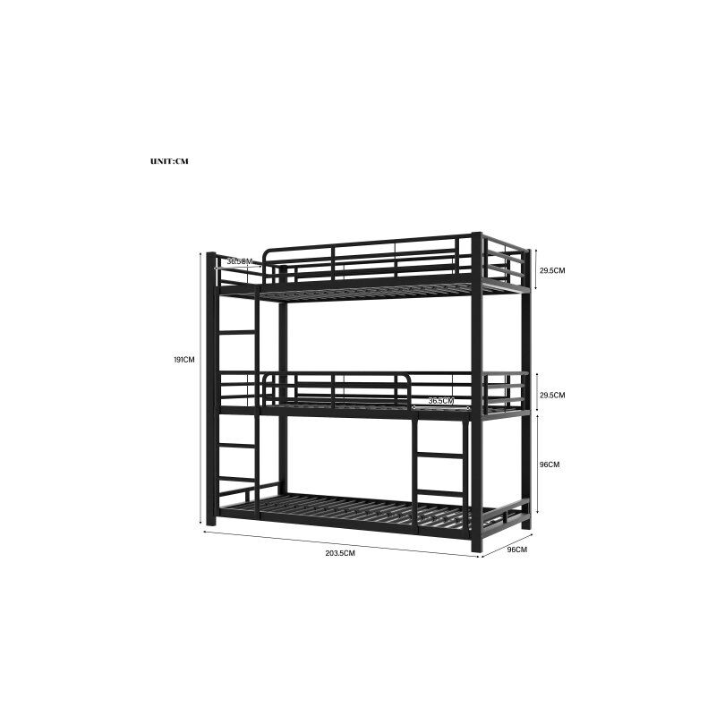 Live House - Cadre de lit métallique,90x200cm Lit superposé,Lit en fer, lit superposé triple pour enfants, adolescents et adultes, noir