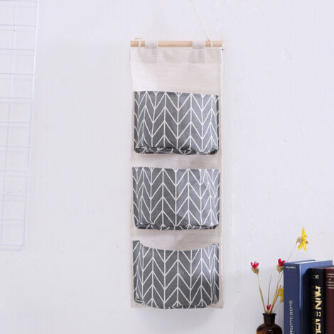 Sac de Rangement Suspendu avec 3 Poches, Étagère Mural en Tissu Panier Pochette de Rangement Organisateur pour Chambre Salle de Bain Cuisine - Étanche & Élégant