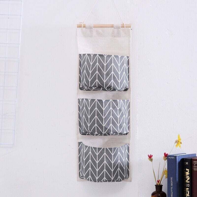 Sac de rangement suspendu avec 3 poches, étagère murale en tissu, panier de rangement pour chambre, salle de bain, cuisine - Imperméable et élégant