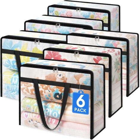Sac De Rangement Transparent - 40 L - Avec Fermeture Éclair Et Poignées Renforcées - Pour Couettes Literie Vêtements - Organisation De Placard Et Stockage Sous Lit - Lot De 6