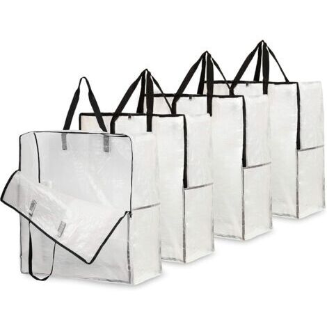 Sac De Rangement Transparent en Lot De 3, Grand Sac Demenagement XXL 60x60cm avec Poignée De Transport, Sac Rangement Vêtements, Jouets, Couette
