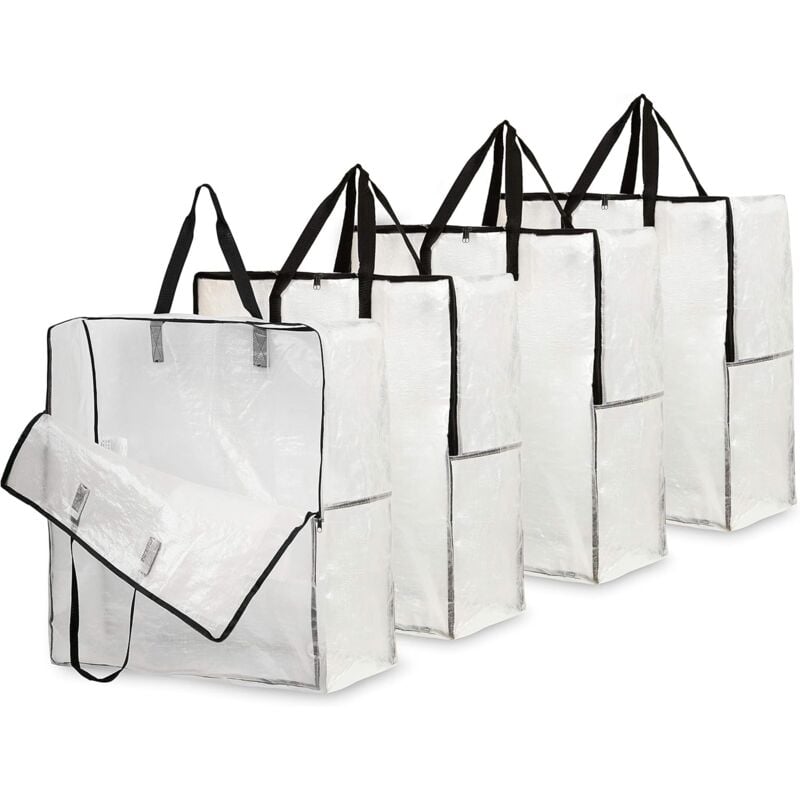 Sac De Rangement Transparent En Lot De 4, Grand Sac Demenagement XXL 60x60cm Avec Poignée De Transport, Sac Rangement Vêtements, Jouets, Couette Pour