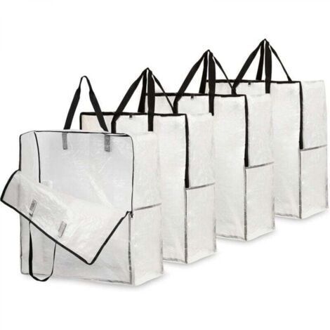 Sac De Rangement Transparent En Lot De 4, Grand Sac Demenagement XXL 60x60cm Avec Poignée De Transport, Sac Rangement Vêtements, Jouets, Couette