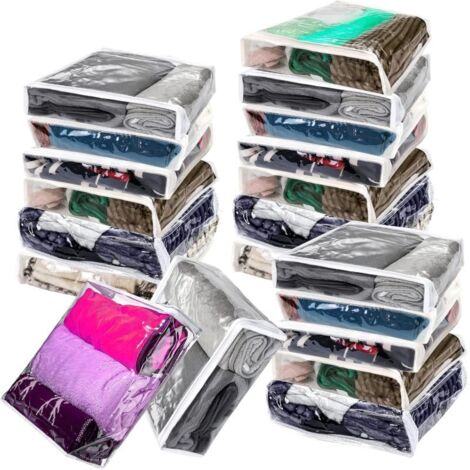 Sac de rangement transparent en PVC avec fermeture éclair (20 pièces) (idéal pour ranger couvertures, pulls, vêtements, draps, parfait pour optimiser le rangement de votre dressing) 26 x 26 x 7 cm