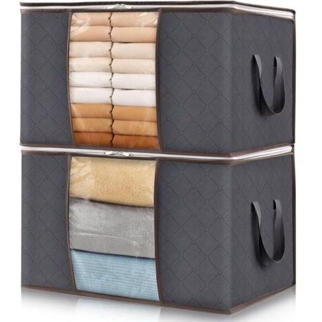 Sac de Rangement Vetement, Boite Rangement Pliable, Grand Caisse Rangement Cartons Déménagement Housse Rangement Couette pour Couvertures Jouets Vêtements, 60 L, Lot de 2