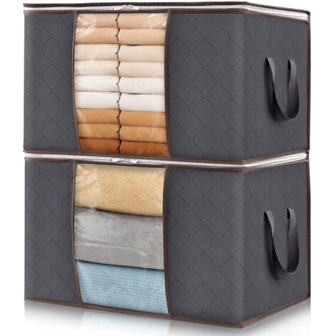 Sac de Rangement Vetement, Boite Rangement Pliable, Grand Caisse Rangement Cartons Déménagement Housse Rangement Couette pour Couvertures Jouets Vêtements, 60 L, Lot de 2