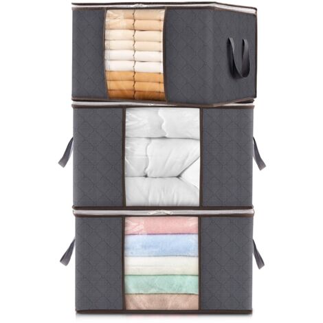 Sac de Rangement Vetement, Boite Rangement Pliable, Grand Caisse Rangement Cartons Déménagement Housse Rangement Couette pour Couvertures Jouets Vêtements, 60 L, Lot de 3