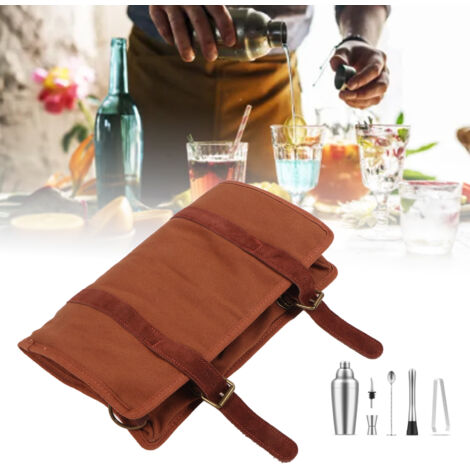 Sac de Roll pour Bartender - Kit complet avec étui imperméable et sangle amovible - Grand capacité pour outils de bar et accessoires cocktail (51x76cm, 576g, clôture)