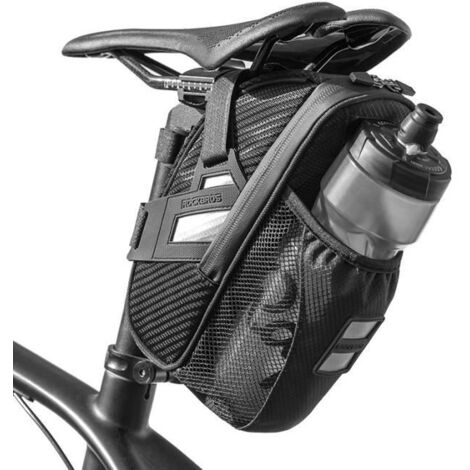 Sac de selle, peut contenir des verres à eau, sac de vélo étanche avec bandes réfléchissantes, adapté au VTT, au vélo1PCS (Noir 1L)