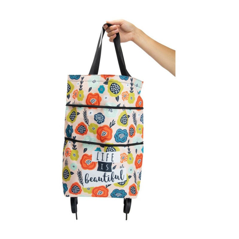 Sac de shopping convertible en chariot - Grandes fleurs - Multicolore - h 59 x l 39 x p 14 cm - Livraison gratuite