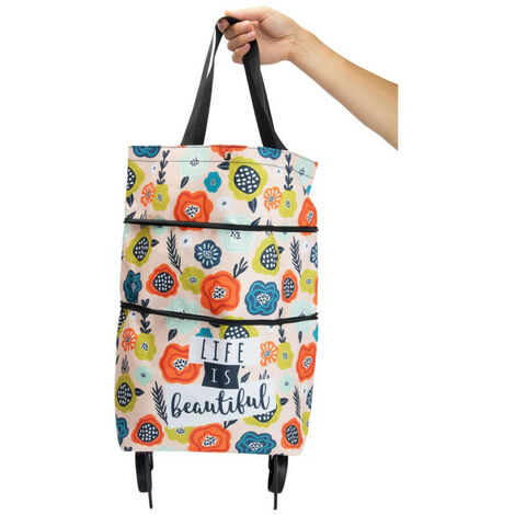 Sac de shopping convertible en chariot - Grandes fleurs - Multicolore - H 59 x l 39 x P 14 cm - Livraison gratuite