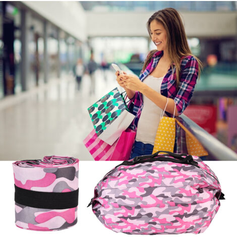 [Sac de Shopping] Sac Étendo à Single Shoulder Waterproof, Portable et Folding, Rose Rouge Camouflage, Oxford, 40 x 40 cm