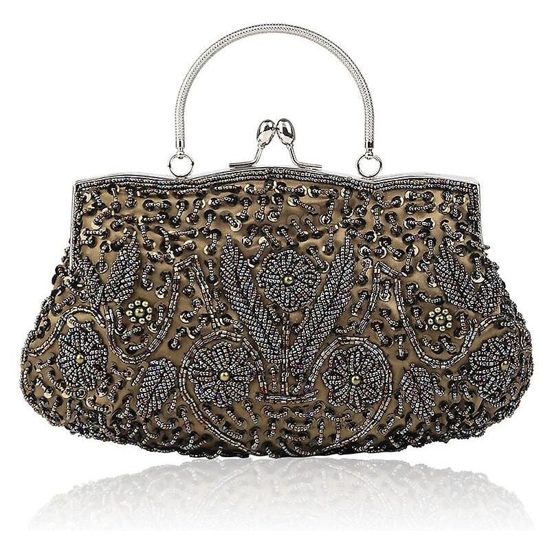 Sac de soirée de créateur floral avec paillettes et perles - Pochette vintage en satin avec fermoir à baiser - Pochette de fête de mariage